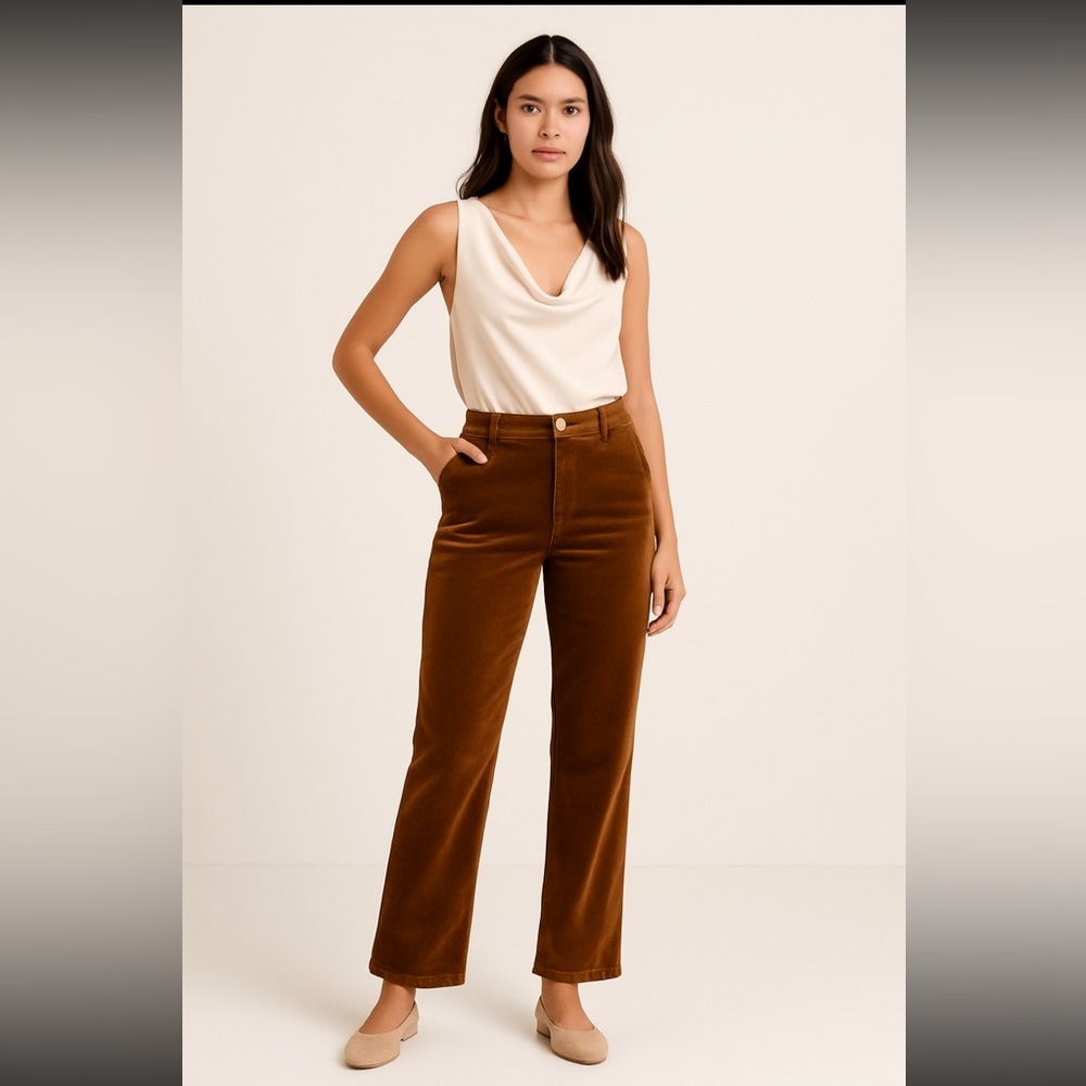St. John‎ Sport by Marie Gray Brown Corduroy Pants Sz 8 Straight Leg Velvet Feel
